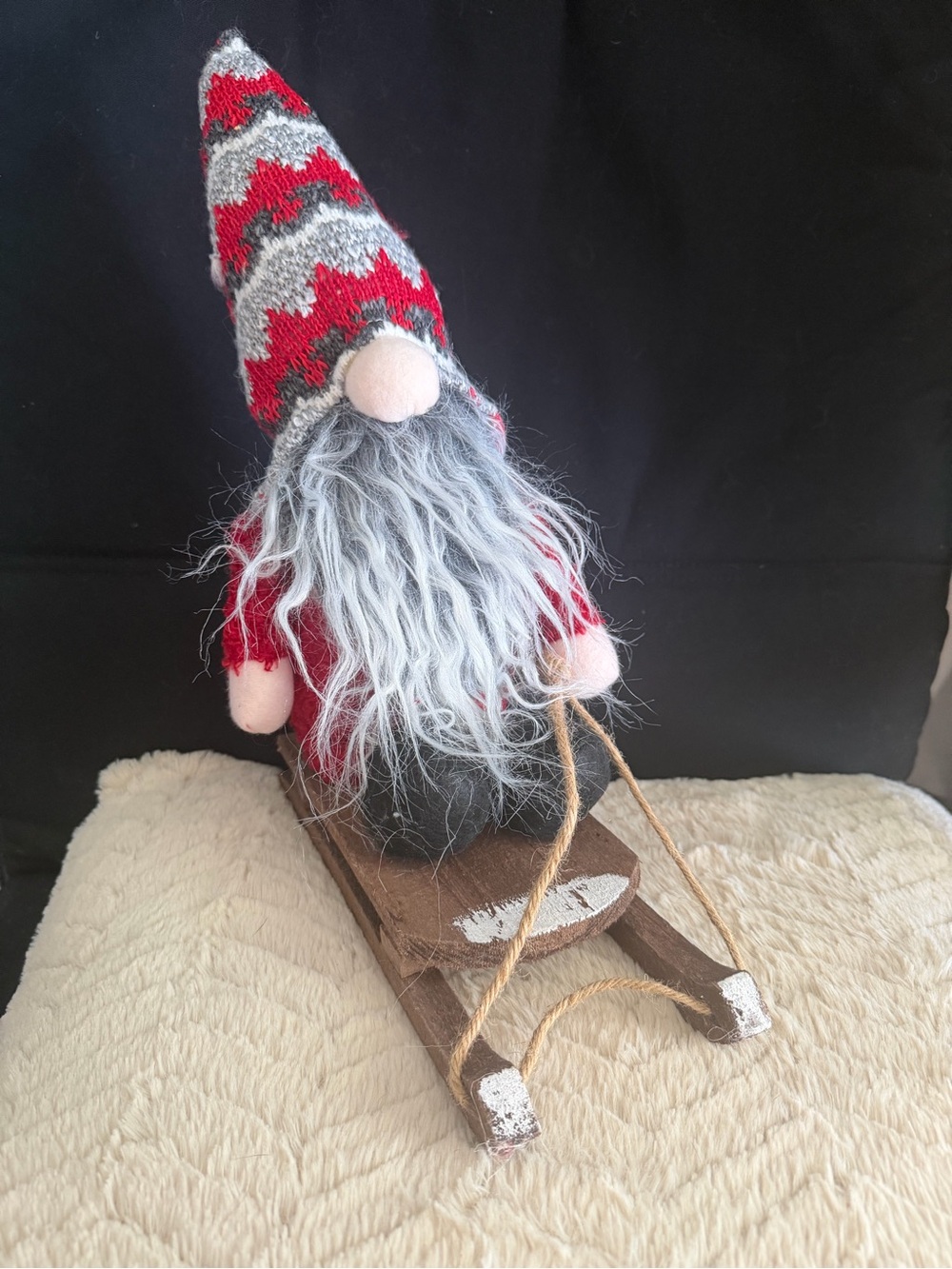 Festive Gnome on Sled 🛷 
Decor - Red, Gray, White